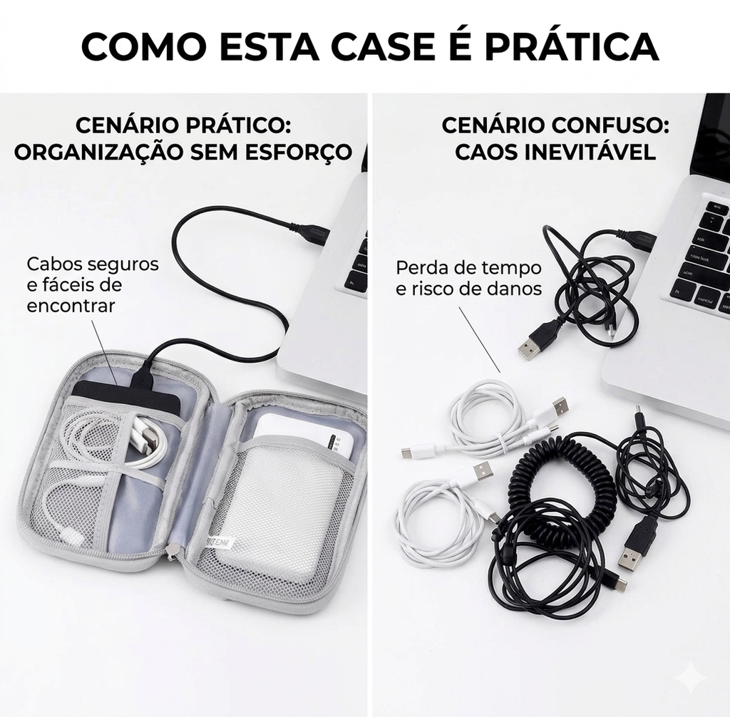 Necessaire Tech Zen: Conexão Organizada & Proteção Slim 🎧✨
