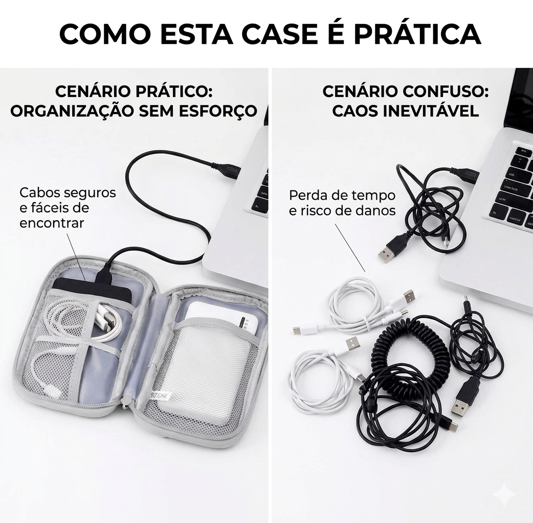 Necessaire Tech Zen: Conexão Organizada & Proteção Slim 🎧✨