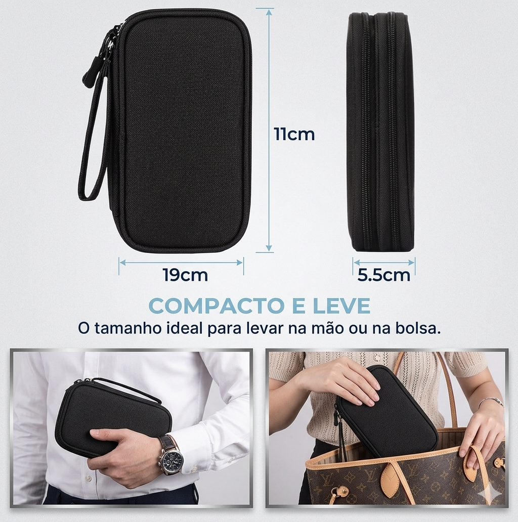 Necessaire Tech Zen: Conexão Organizada & Proteção Slim 🎧✨