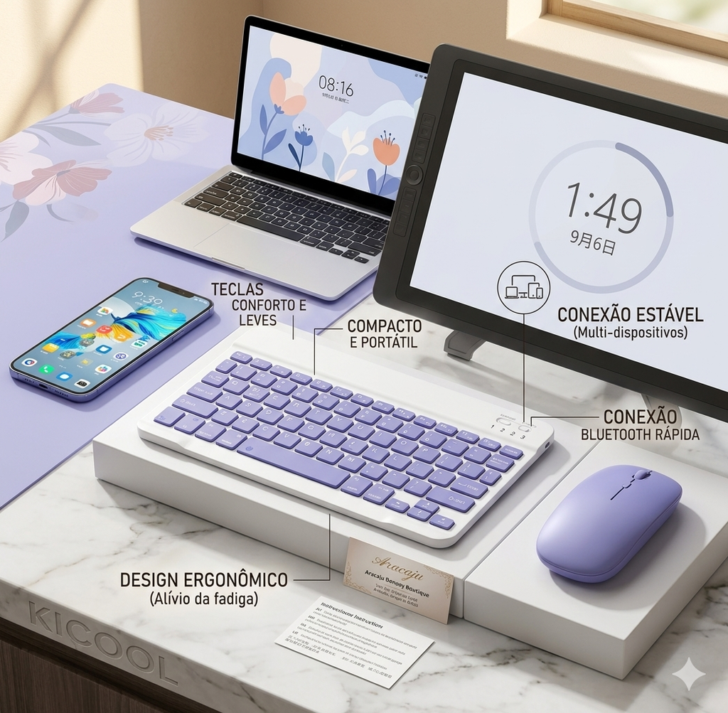 Combo Produtividade Zen: Teclado & Mouse Sem Fio Blueconnect 5.2 ✨🖱️