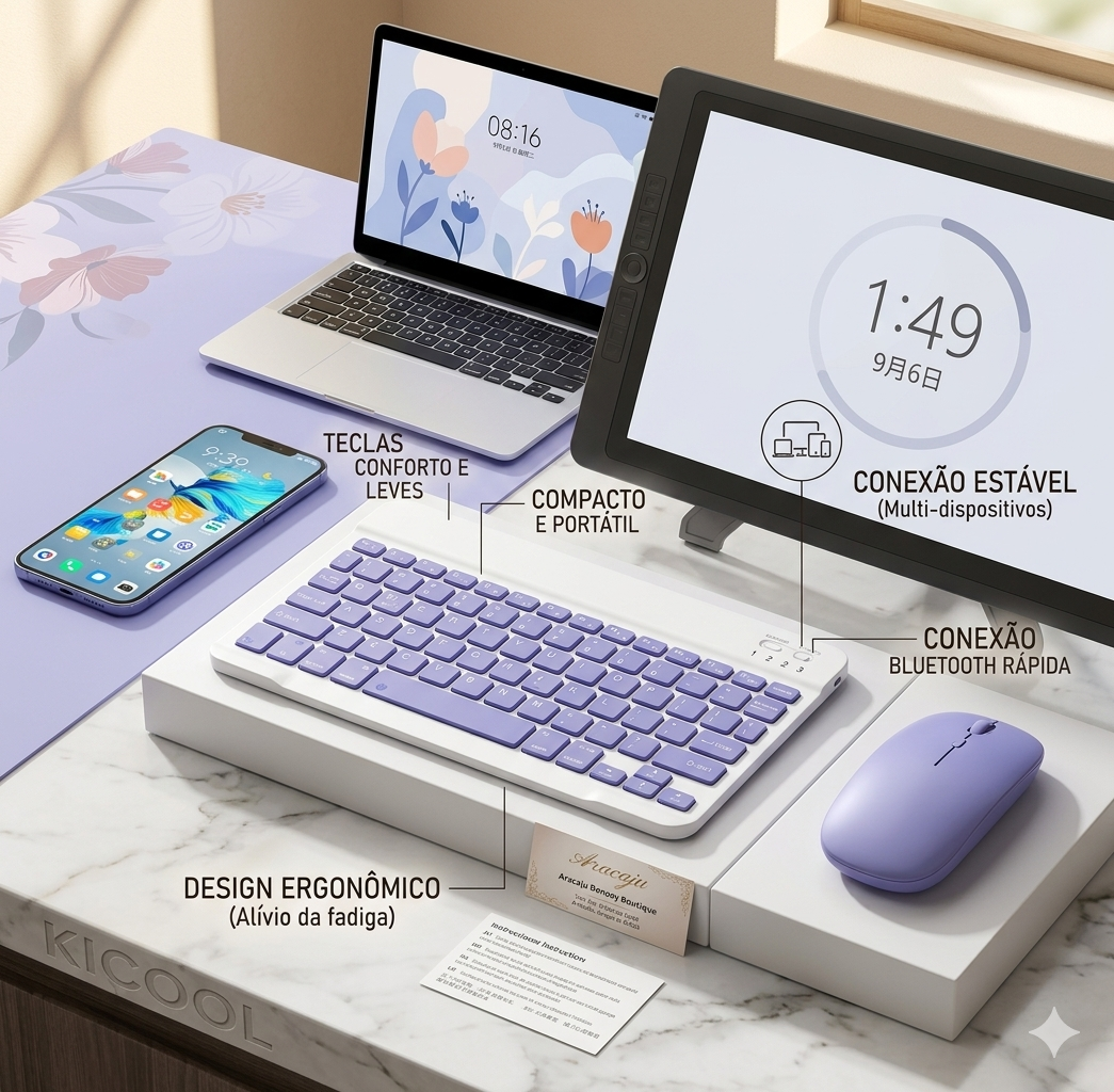 Combo Produtividade Zen: Teclado & Mouse Sem Fio Blueconnect 5.2 ✨🖱️