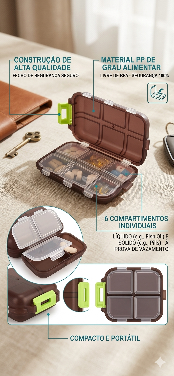 Organizador Essential Flow: 10 Compartimentos & Rotina de Saúde Discreta 💊🌿