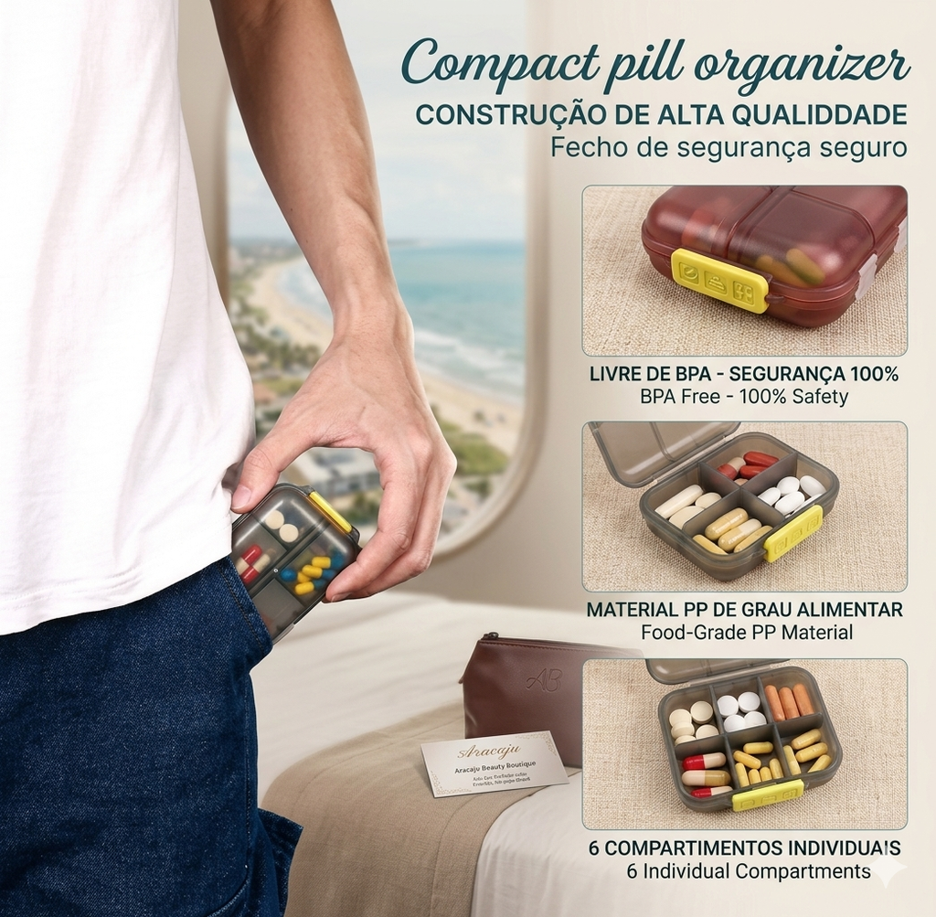 Organizador Essential Flow: 10 Compartimentos & Rotina de Saúde Discreta 💊🌿