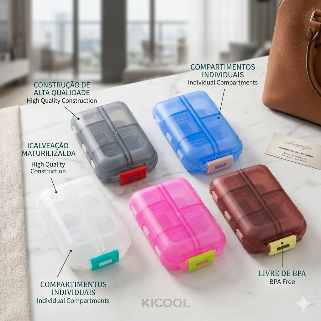 Organizador Essential Flow: 10 Compartimentos & Rotina de Saúde Discreta 💊🌿