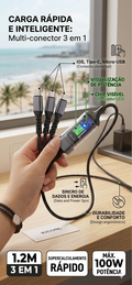 Cabo Conecta Zen: 3 em 1, 100W & Estética Transparente ⚡💎