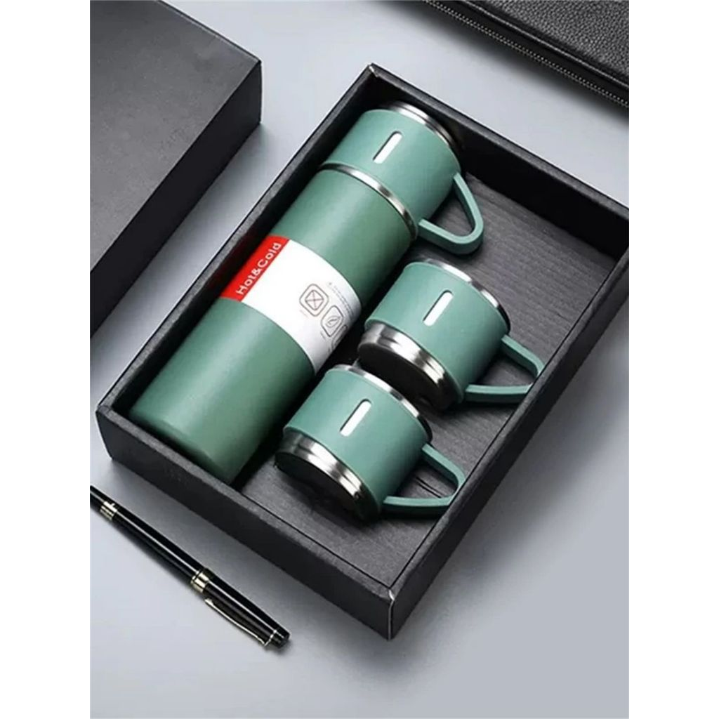 Garrafa Executive Flow: Kit Térmico Inox 304 & 3 Xícaras de Partilha ☕💼