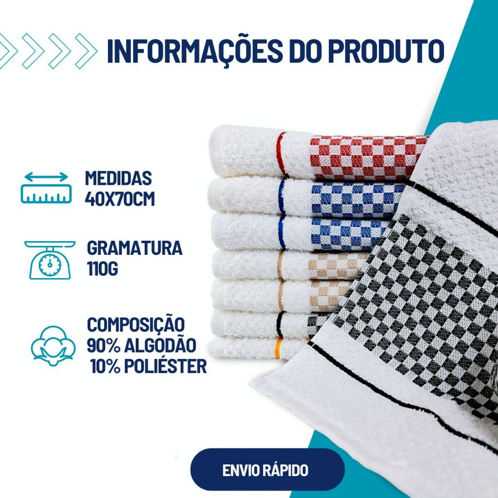 Pano de Copa Atoalhado Felpudo Kit com 5 Peças 100% Algodão