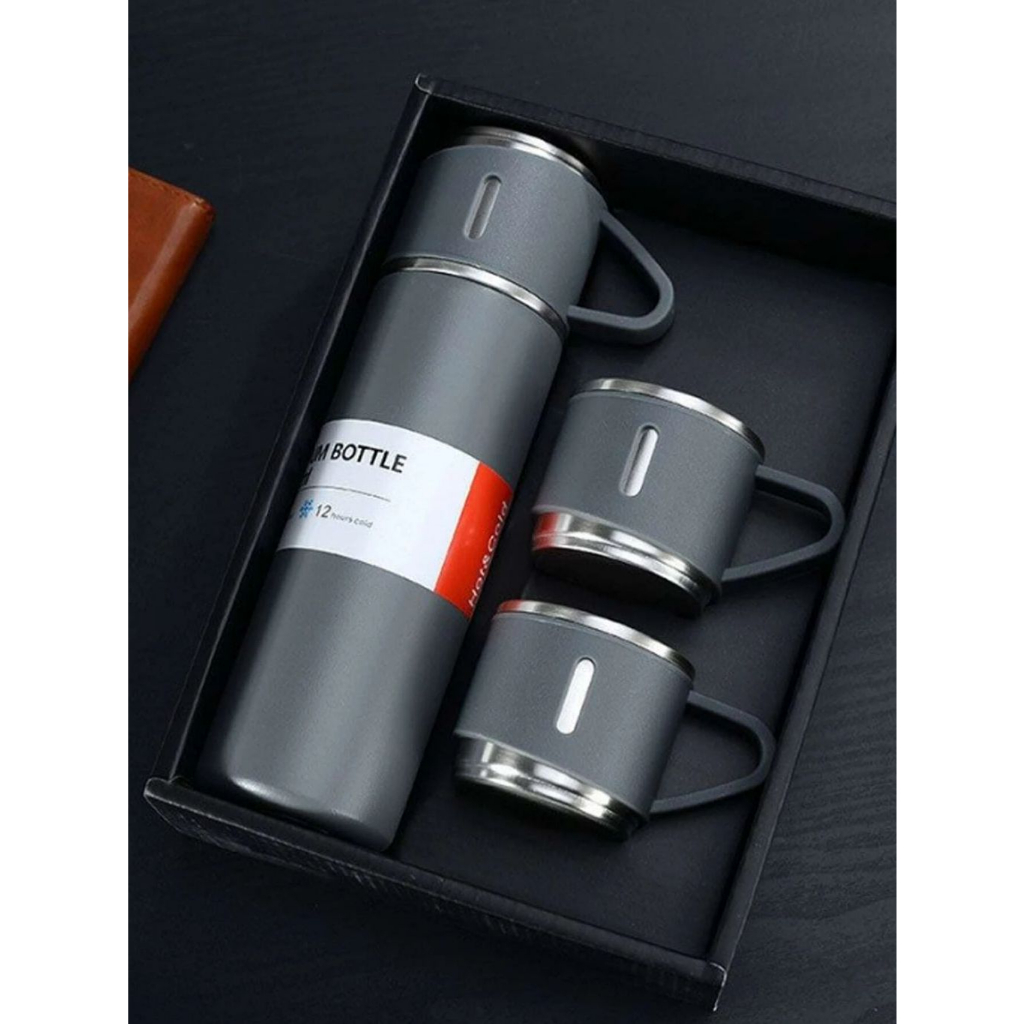 Garrafa Executive Flow: Kit Térmico Inox 304 & 3 Xícaras de Partilha ☕💼