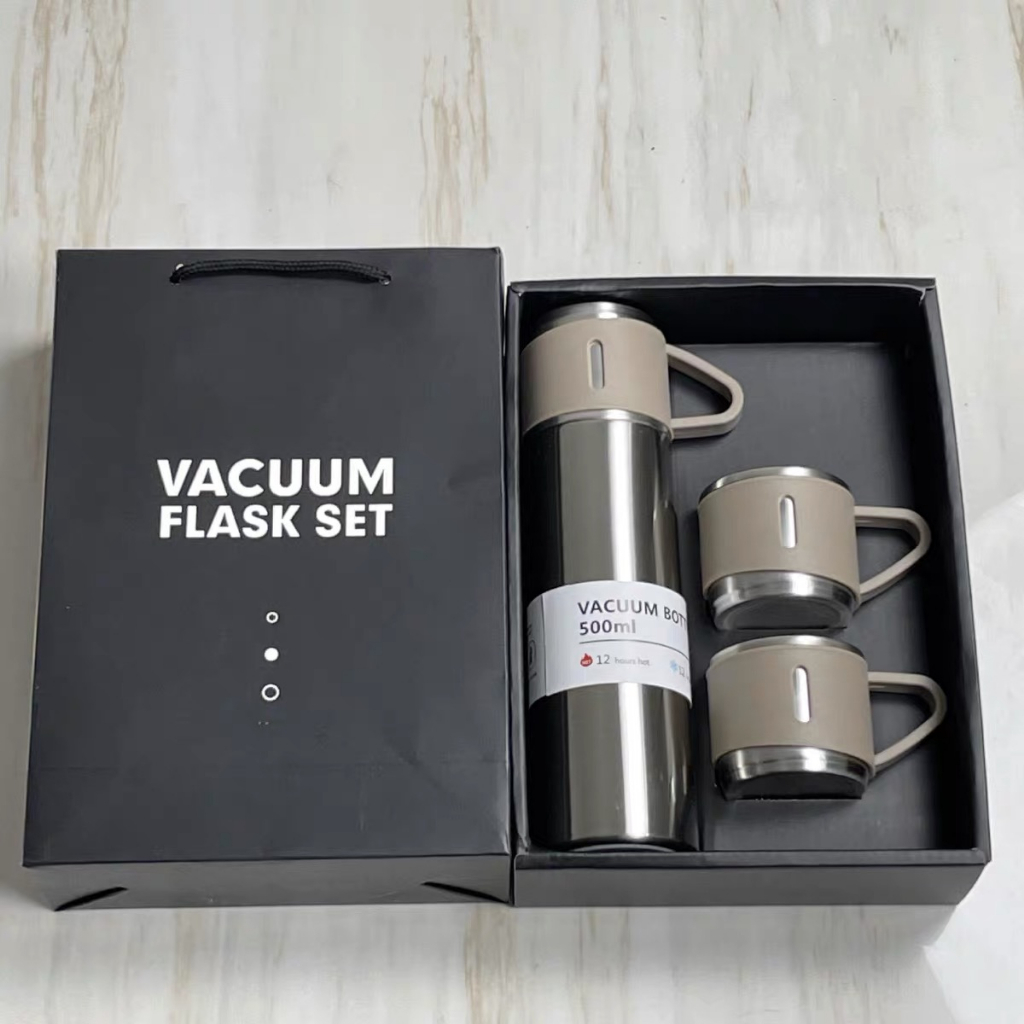 Garrafa Executive Flow: Kit Térmico Inox 304 & 3 Xícaras de Partilha ☕💼