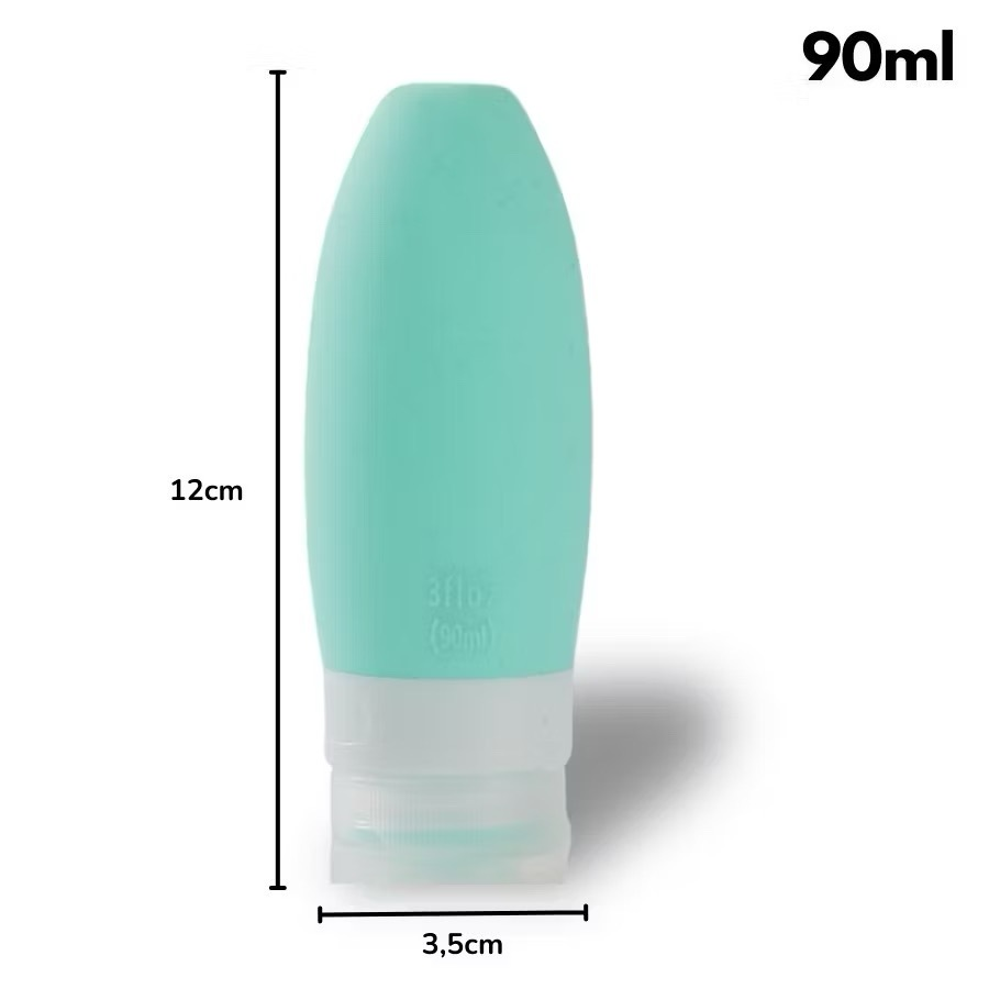 Kit 4 Frasco De Cosmetico 90ml Silicone Para Viagem bolsa com kit