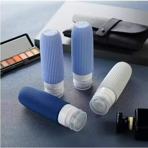 Kit 4 Frasco De Cosmetico 90ml Silicone Para Viagem bolsa com kit