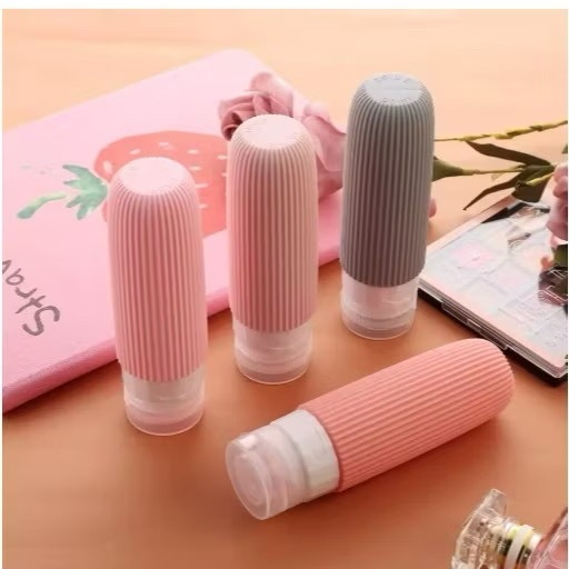 Kit 4 Frasco De Cosmetico 90ml Silicone Para Viagem bolsa com kit