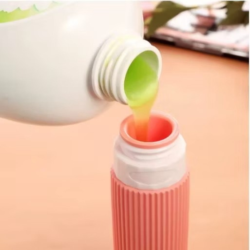 Kit 4 Frasco De Cosmetico 90ml Silicone Para Viagem bolsa com kit