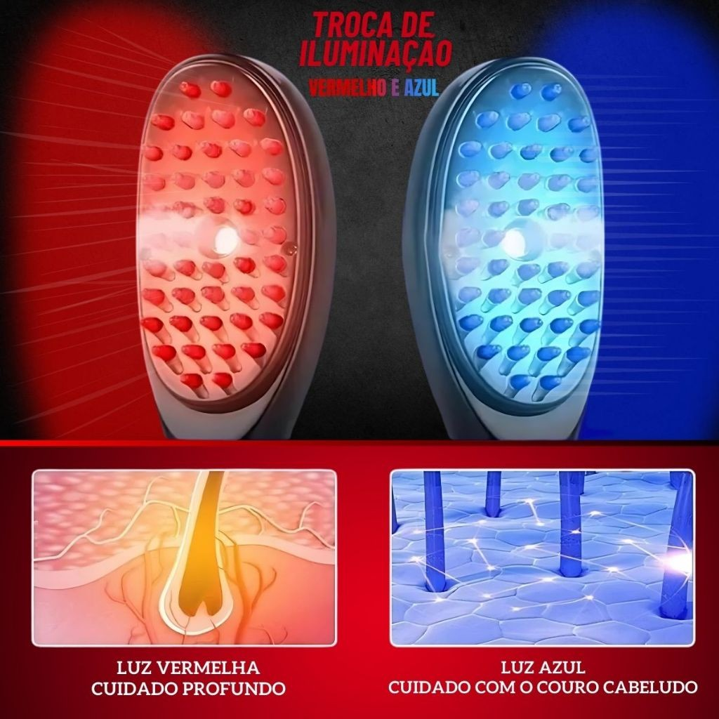 Escova Massageadora com Laser 4 em 1 – Tratamento Capilar e Antiqueda