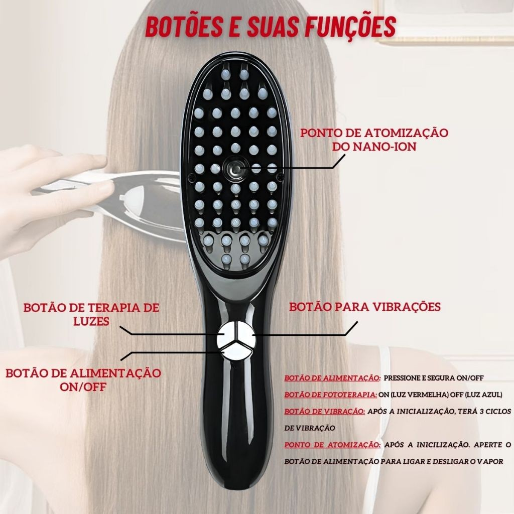 Escova Massageadora com Laser 4 em 1 – Tratamento Capilar e Antiqueda