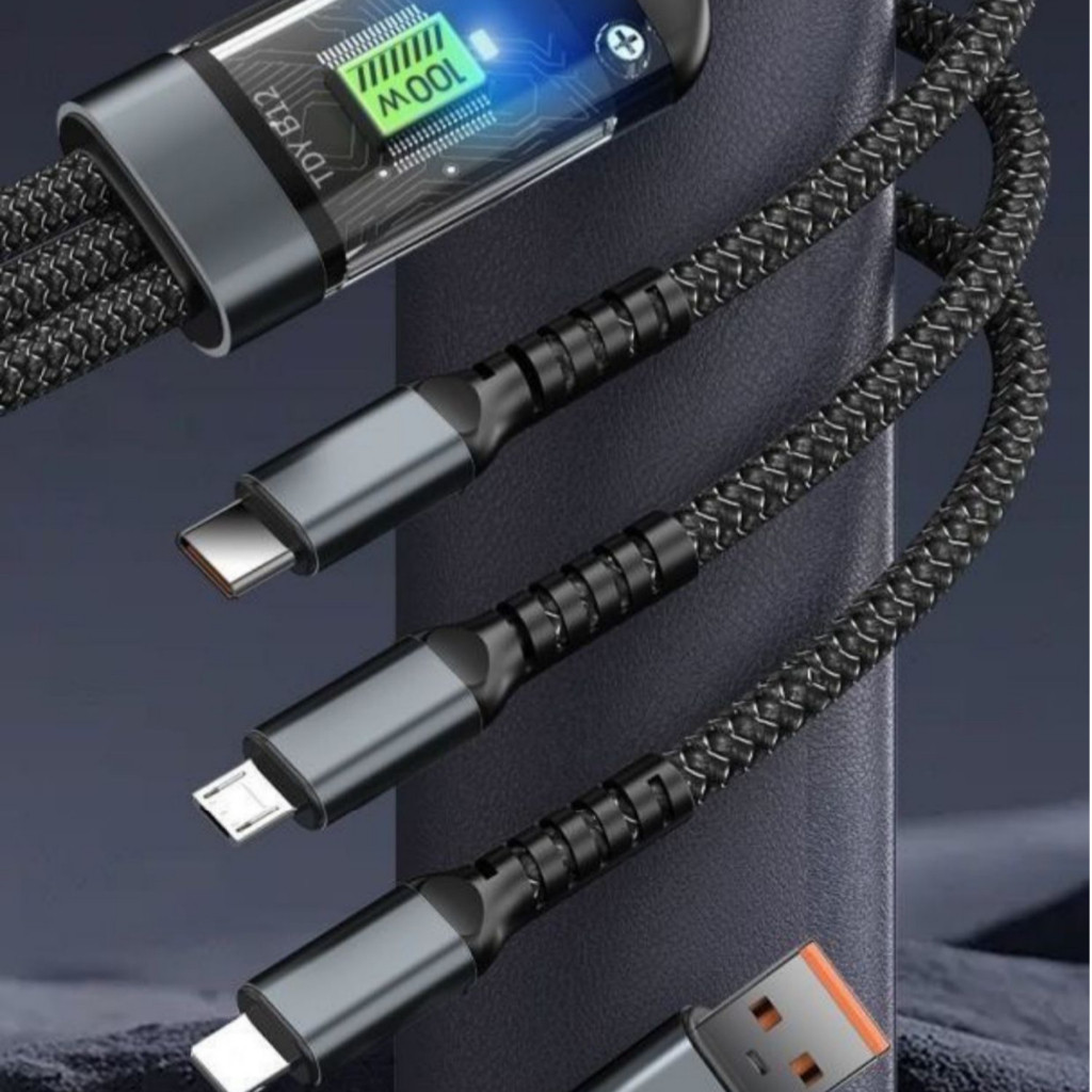 Cabo De Carregamento De Liga De Zinco 3 Em 1 100W 6A Carregador Super Rápido USB Proteção Para Micro Tipo C